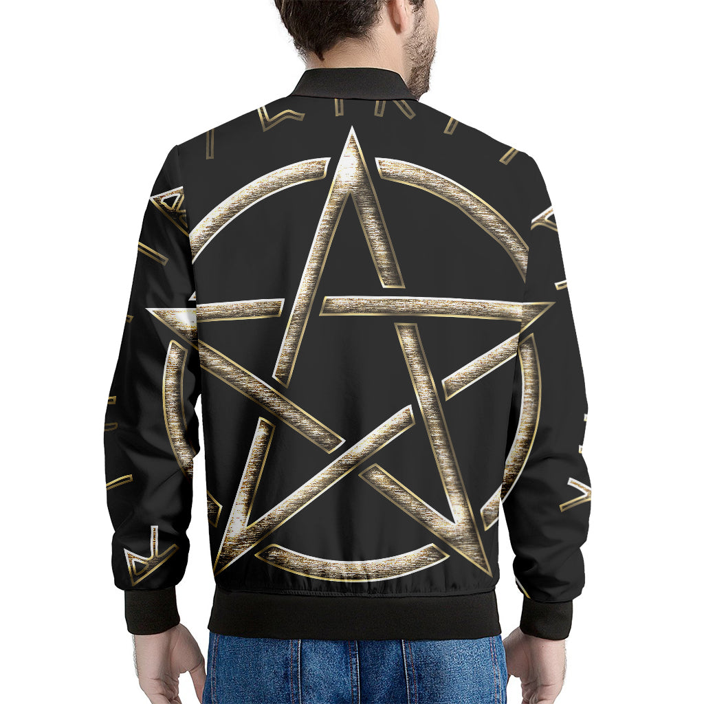 Viking Nordic Runes Pentagram Print Men's Bomber Jacket