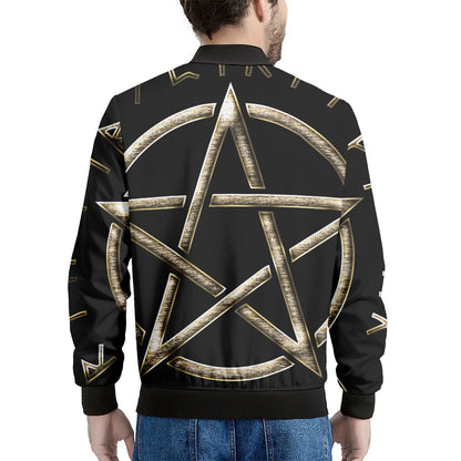 Viking Nordic Runes Pentagram Print Men's Bomber Jacket