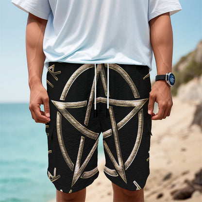 Viking Nordic Runes Pentagram Print Men's Cargo Shorts