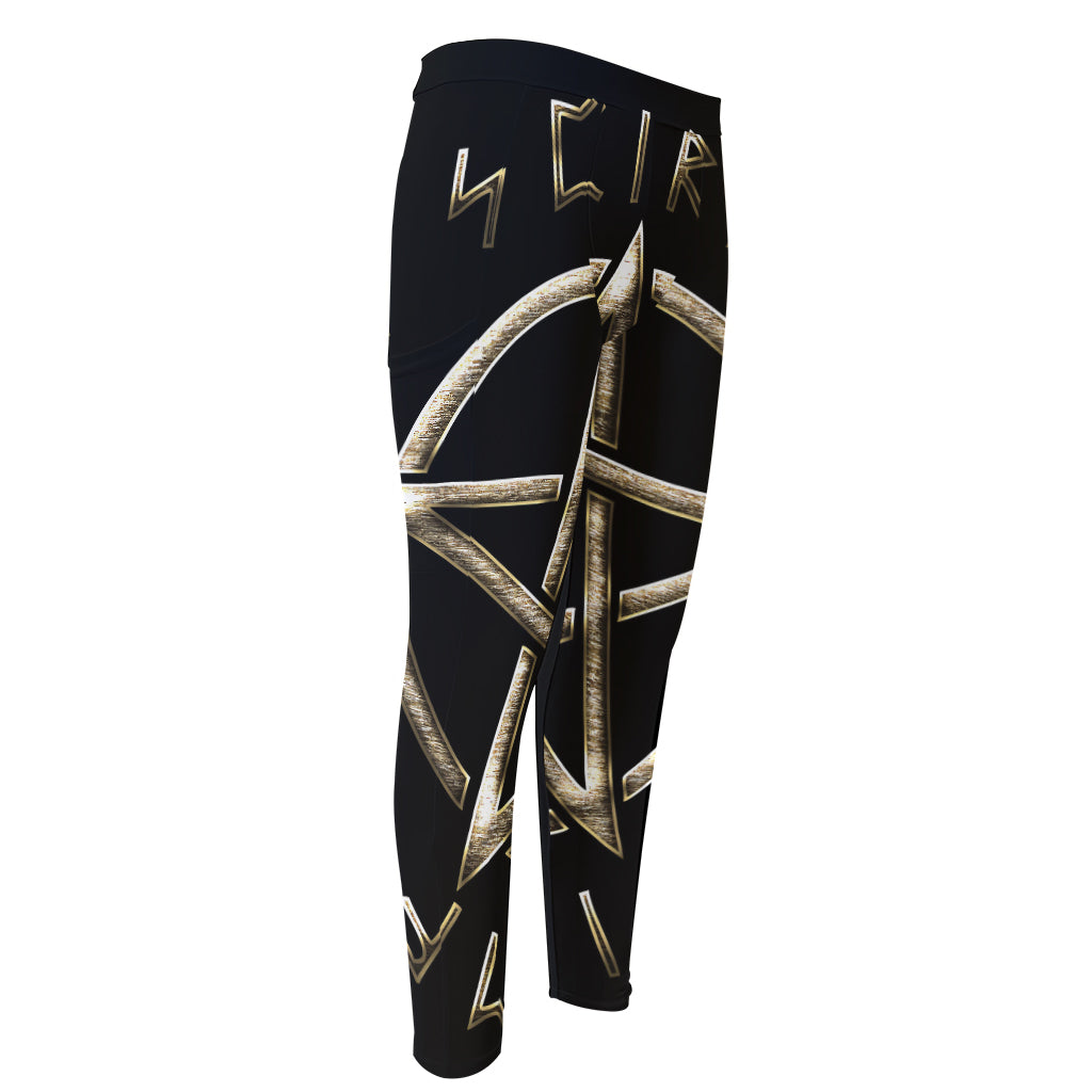 Viking Nordic Runes Pentagram Print Men's Compression Pants