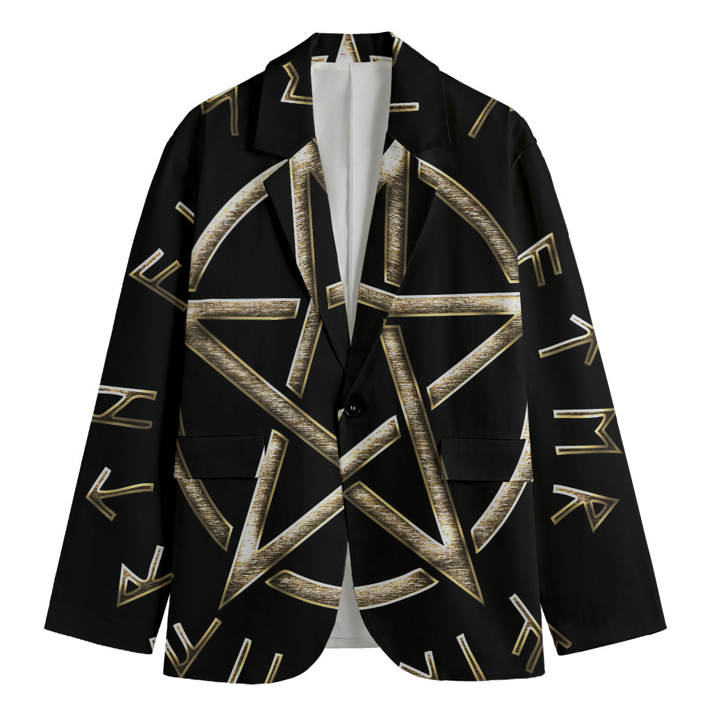 Viking Nordic Runes Pentagram Print Men's Cotton Blazer
