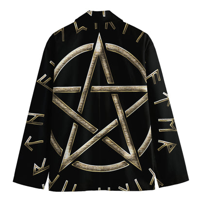 Viking Nordic Runes Pentagram Print Men's Cotton Blazer