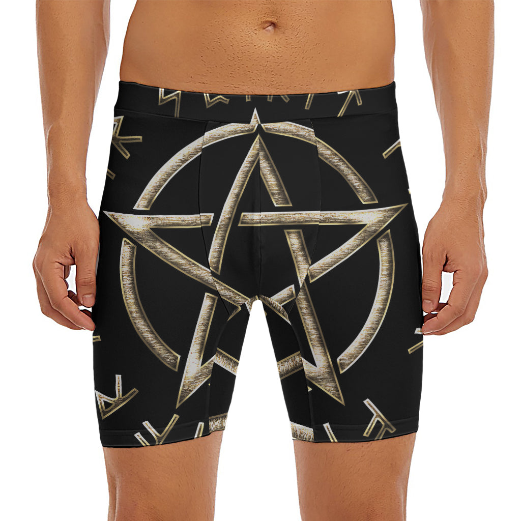 Viking Nordic Runes Pentagram Print Men's Long Boxer Briefs