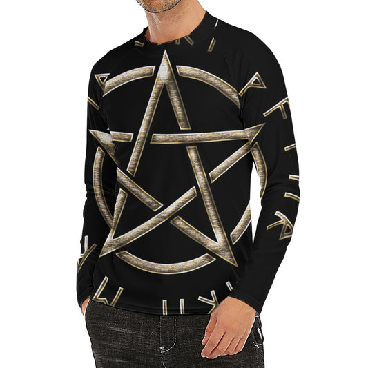 Viking Nordic Runes Pentagram Print Men's Long Sleeve Rash Guard
