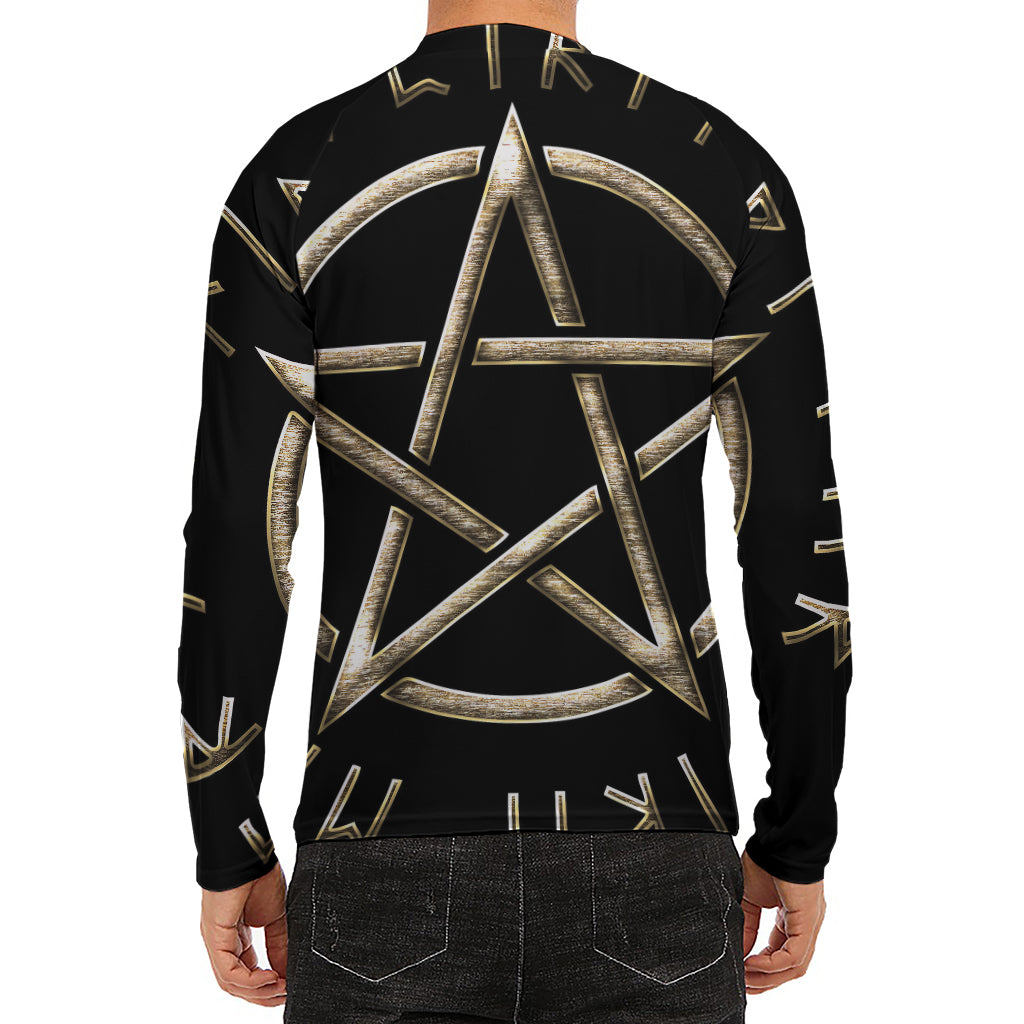 Viking Nordic Runes Pentagram Print Men's Long Sleeve Rash Guard