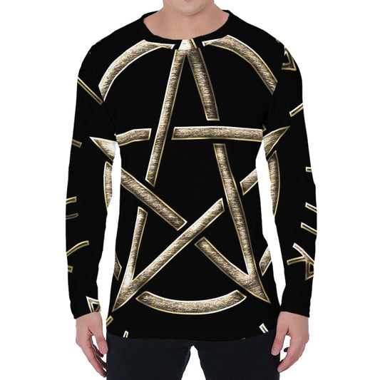 Viking Nordic Runes Pentagram Print Men's Long Sleeve T-Shirt