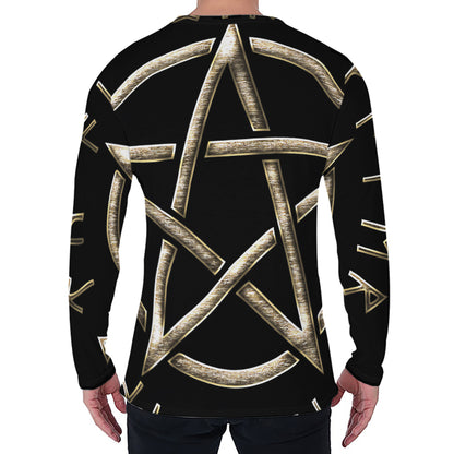 Viking Nordic Runes Pentagram Print Men's Long Sleeve T-Shirt