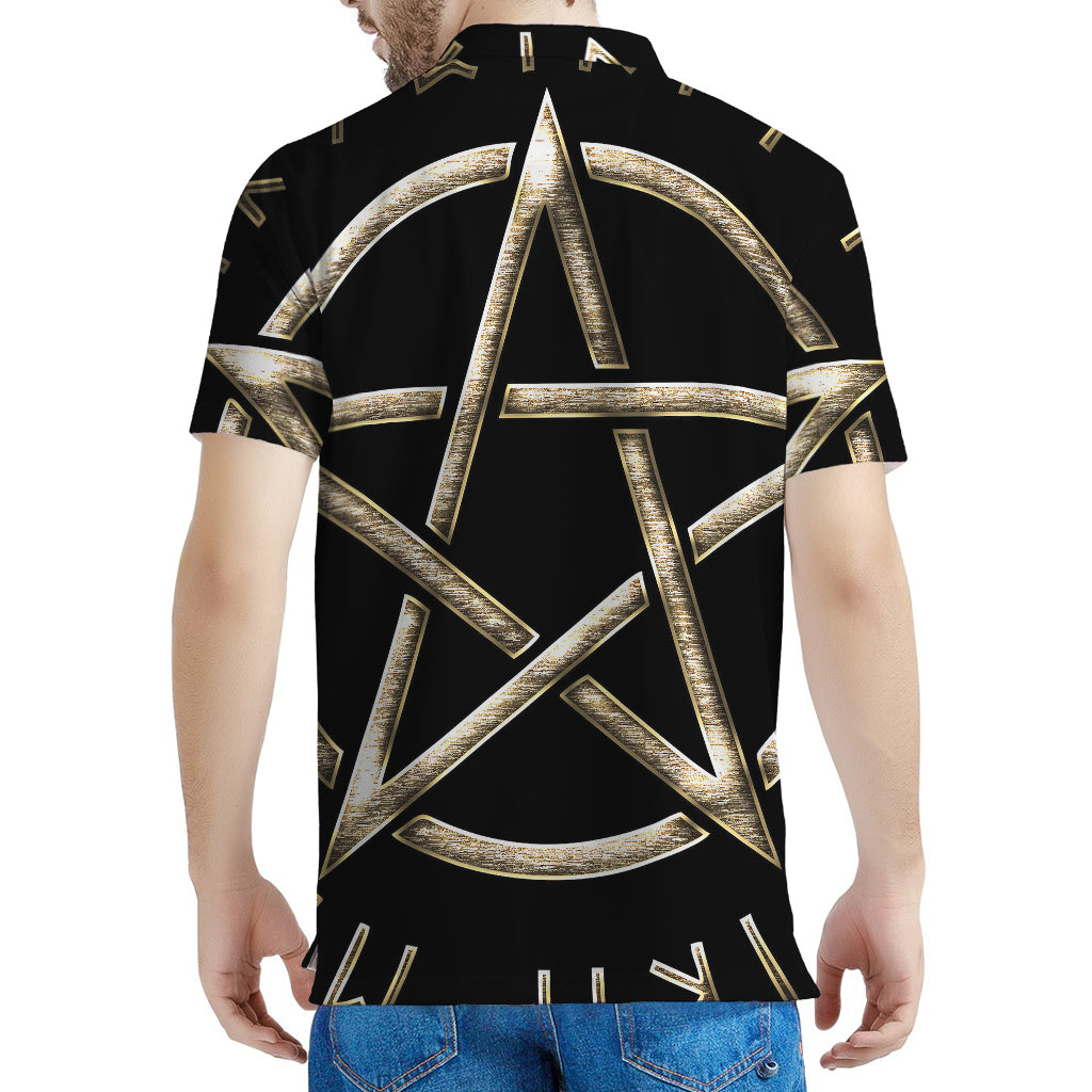 Viking Nordic Runes Pentagram Print Men's Polo Shirt