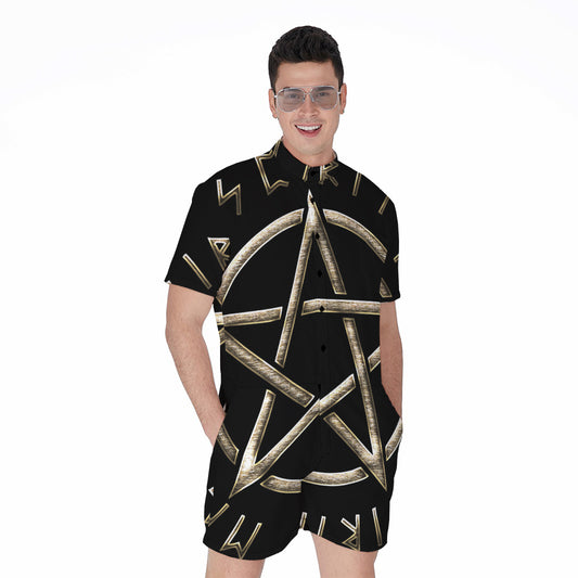 Viking Nordic Runes Pentagram Print Men's Rompers