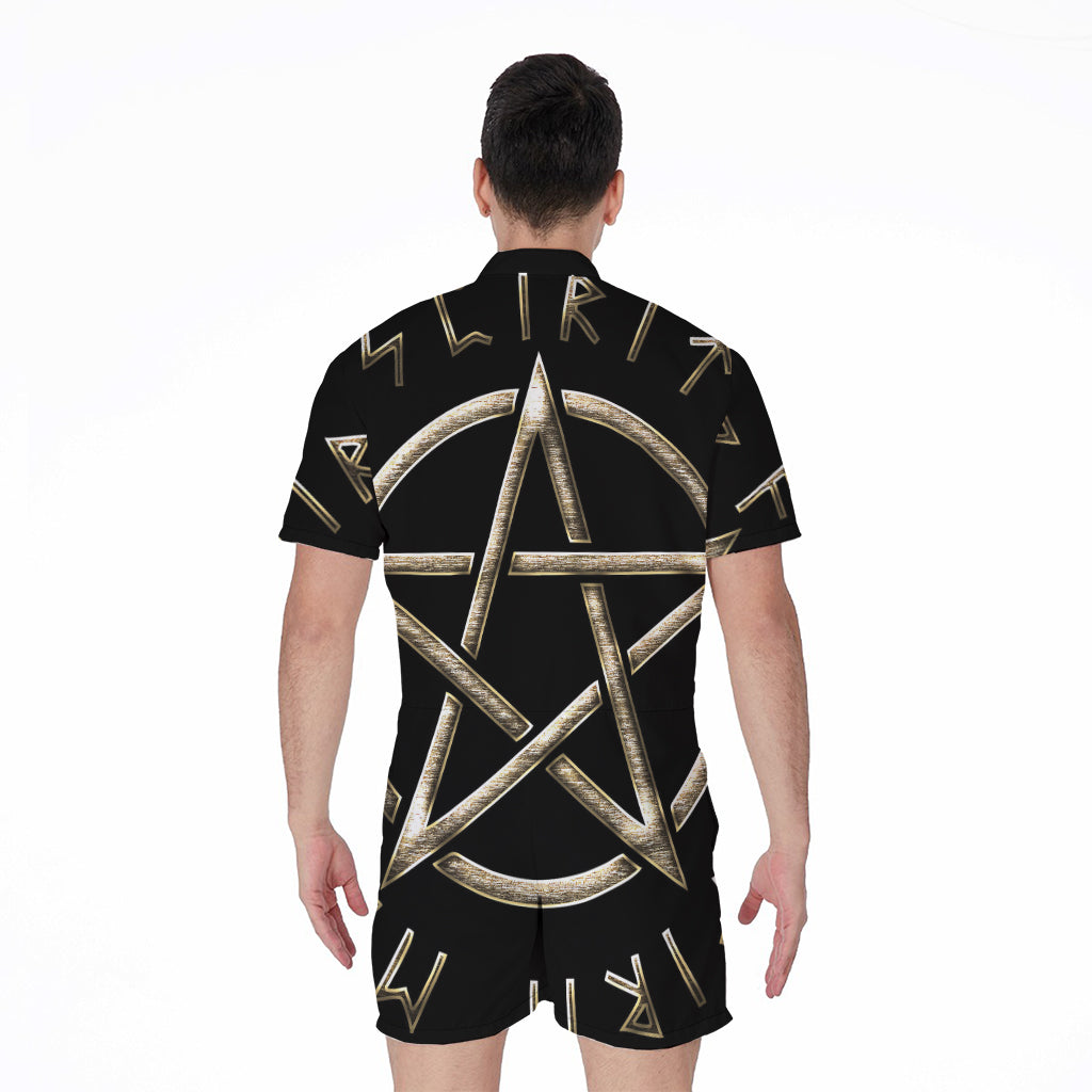 Viking Nordic Runes Pentagram Print Men's Rompers