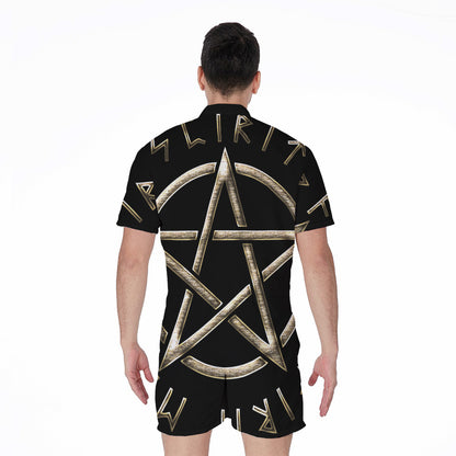 Viking Nordic Runes Pentagram Print Men's Rompers