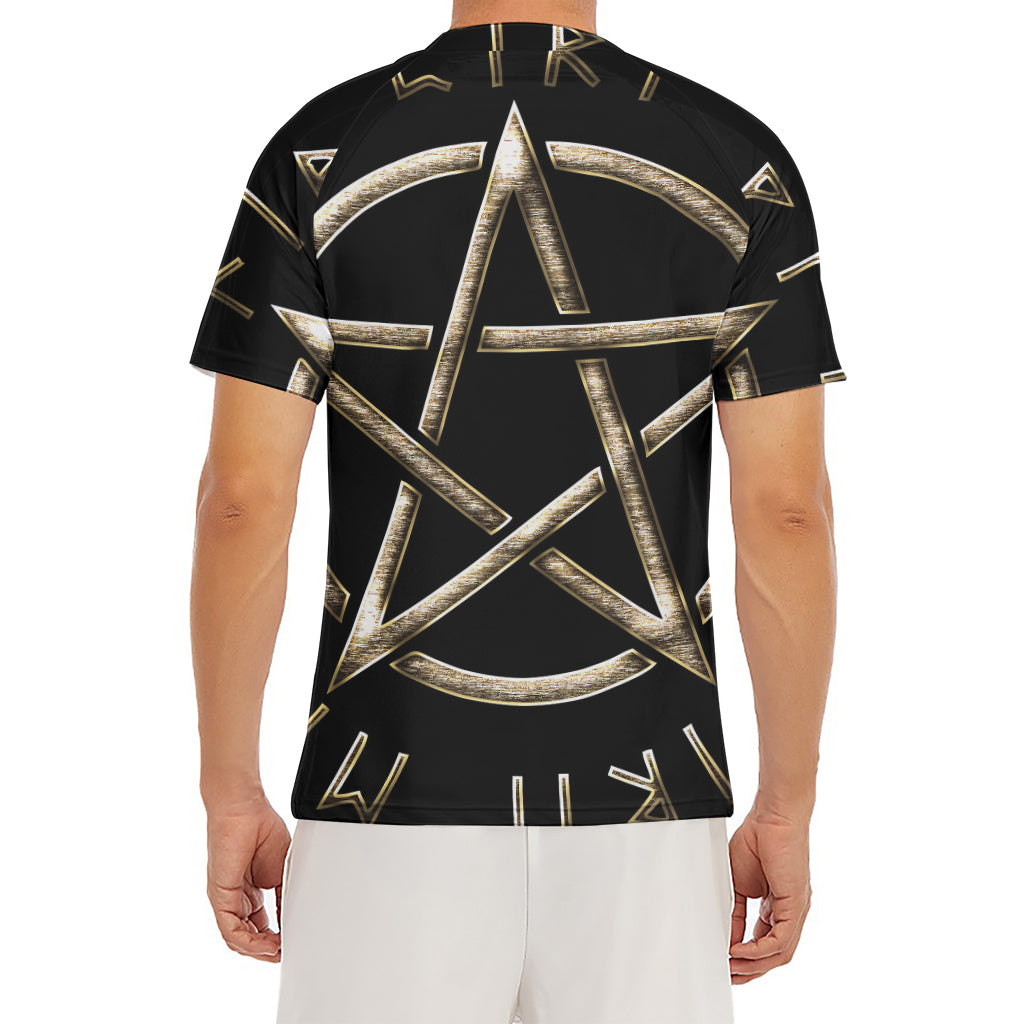 Viking Nordic Runes Pentagram Print Men's Short Sleeve Rash Guard