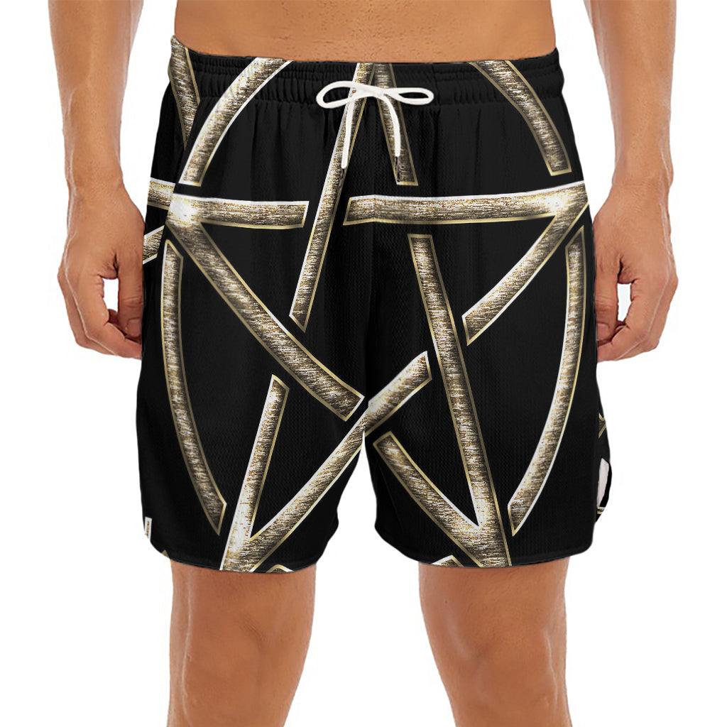 Viking Nordic Runes Pentagram Print Men's Split Running Shorts