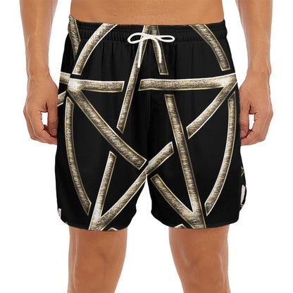 Viking Nordic Runes Pentagram Print Men's Split Running Shorts