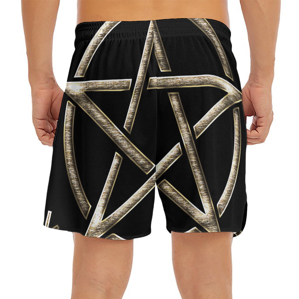 Viking Nordic Runes Pentagram Print Men's Split Running Shorts