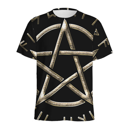 Viking Nordic Runes Pentagram Print Men's Sports T-Shirt
