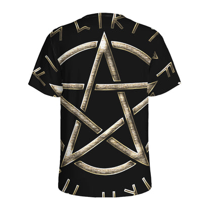 Viking Nordic Runes Pentagram Print Men's Sports T-Shirt