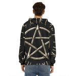 Viking Nordic Runes Pentagram Print Men's Velvet Pullover Hoodie