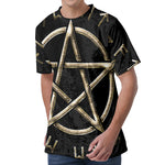 Viking Nordic Runes Pentagram Print Men's Velvet T-Shirt