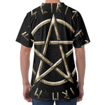 Viking Nordic Runes Pentagram Print Men's Velvet T-Shirt