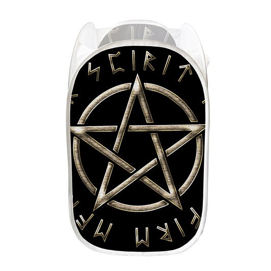 Viking Nordic Runes Pentagram Print Mesh Laundry Hamper