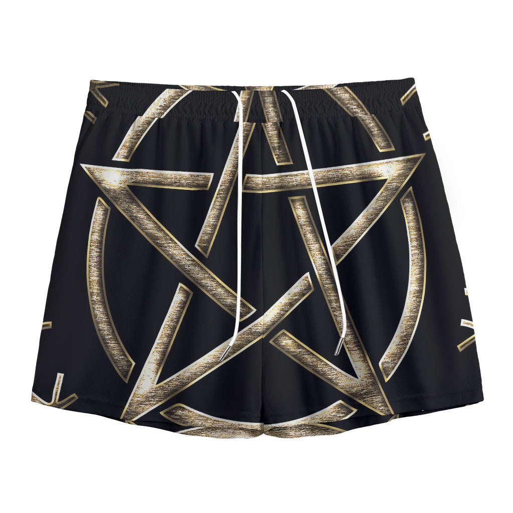 Viking Nordic Runes Pentagram Print Mesh Shorts