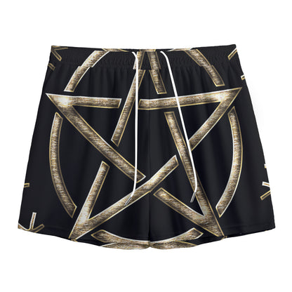 Viking Nordic Runes Pentagram Print Mesh Shorts