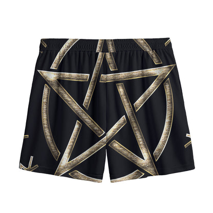 Viking Nordic Runes Pentagram Print Mesh Shorts