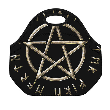 Viking Nordic Runes Pentagram Print Neoprene Lunch Bag