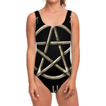 Viking Nordic Runes Pentagram Print One Piece Swimsuit