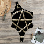 Viking Nordic Runes Pentagram Print One Shoulder Bodysuit