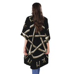 Viking Nordic Runes Pentagram Print Open Front Beach Cover Up