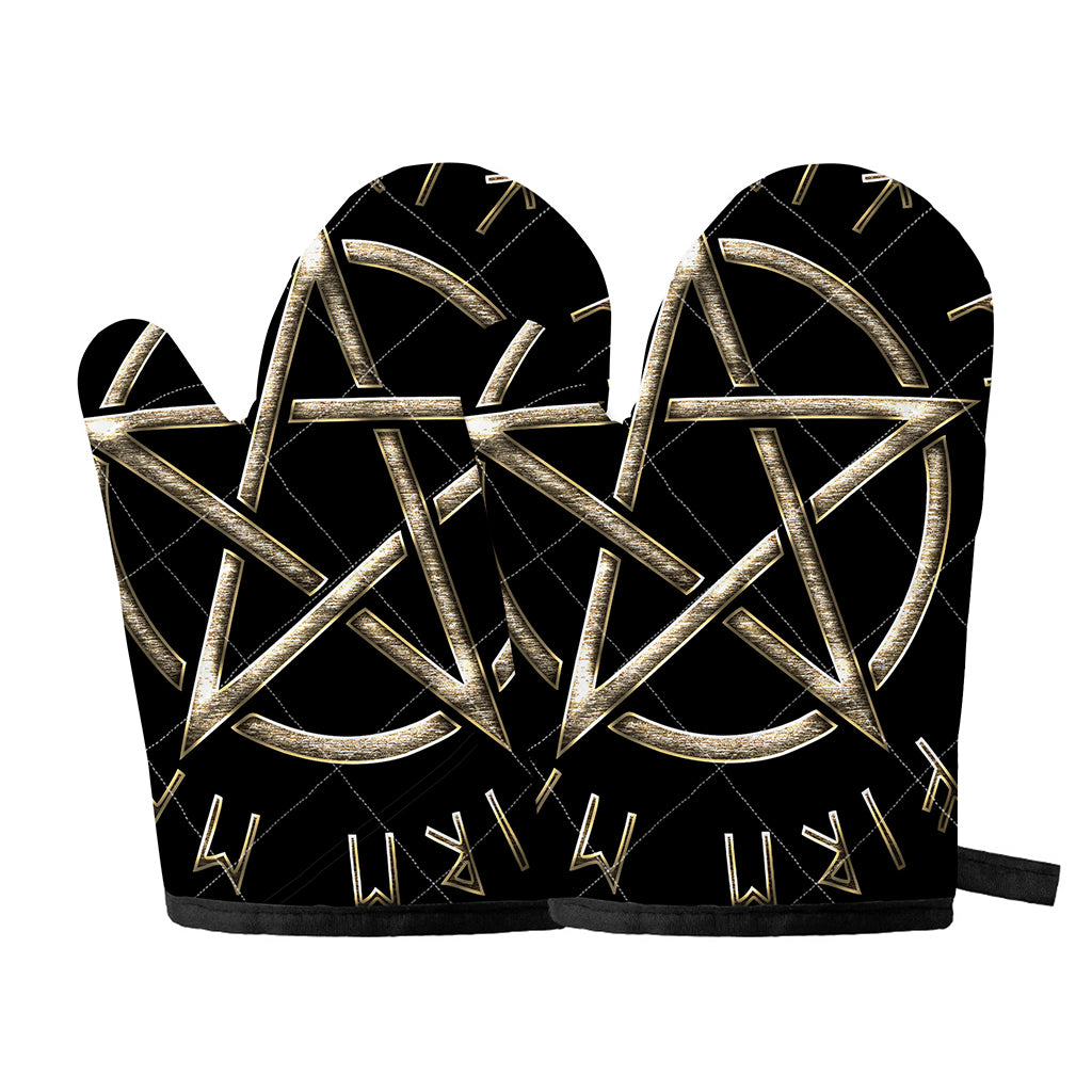 Viking Nordic Runes Pentagram Print Oven Mitts