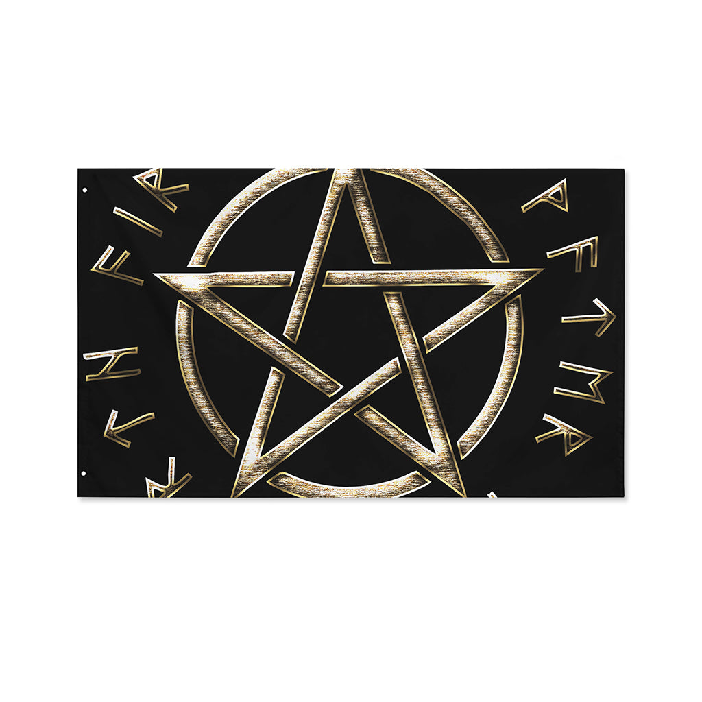 Viking Nordic Runes Pentagram Print Polyester Flag