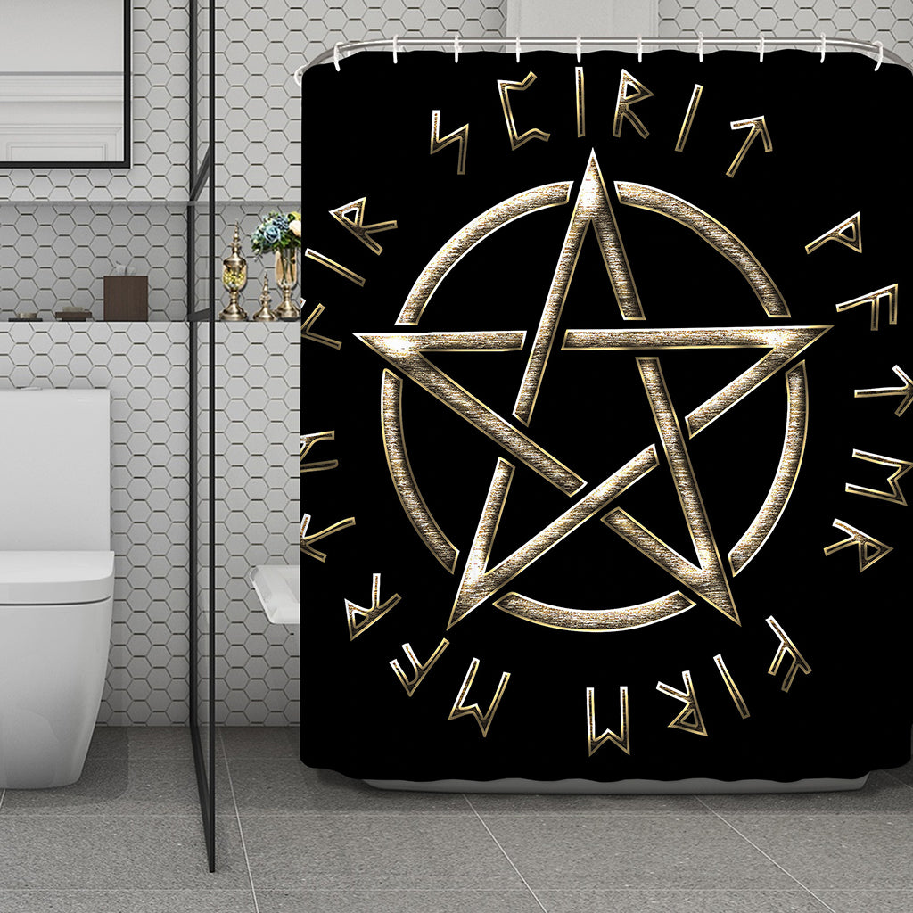 Viking Nordic Runes Pentagram Print Polyester Shower Curtain