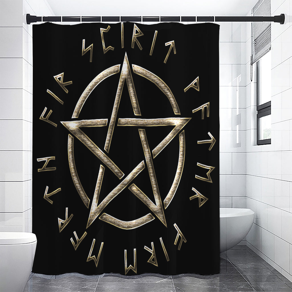 Viking Nordic Runes Pentagram Print Premium Shower Curtain