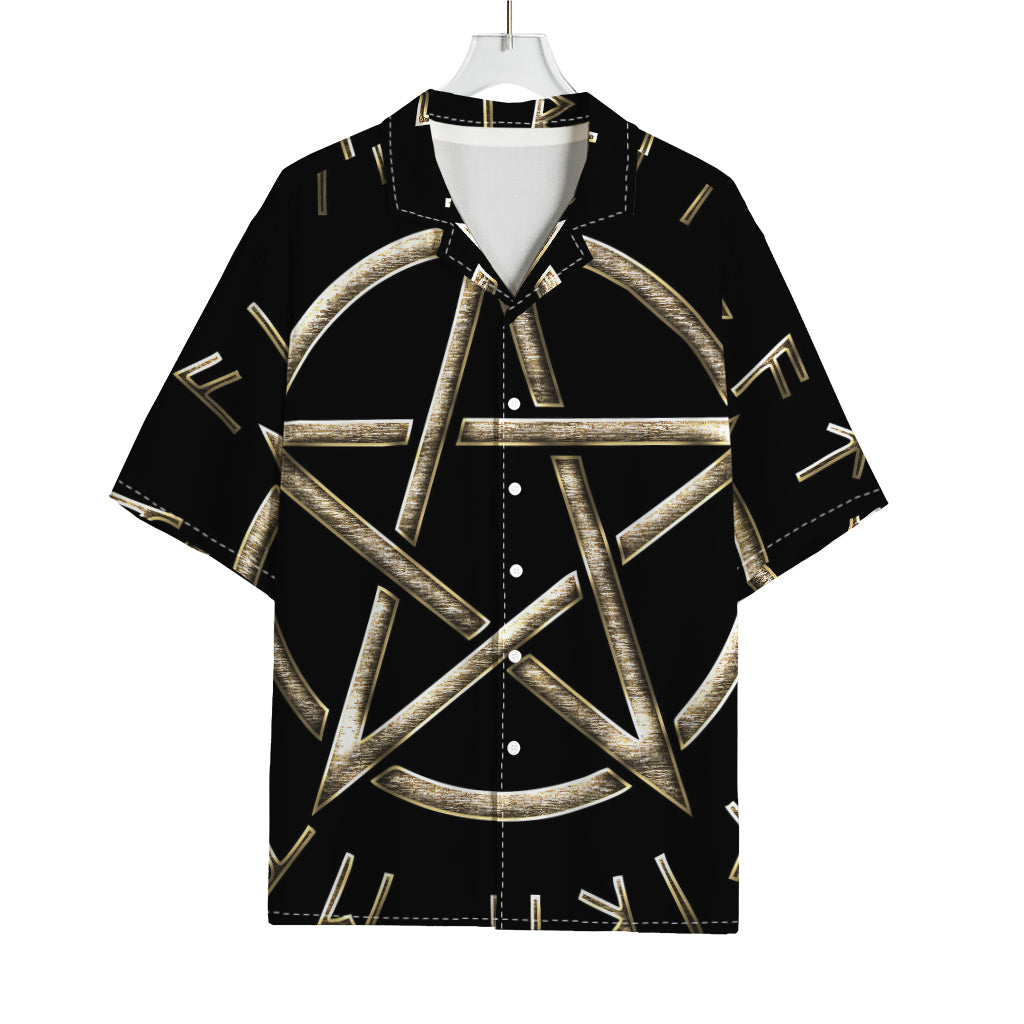 Viking Nordic Runes Pentagram Print Rayon Hawaiian Shirt