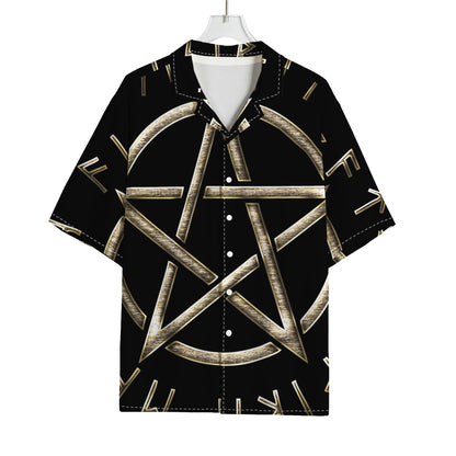 Viking Nordic Runes Pentagram Print Rayon Hawaiian Shirt