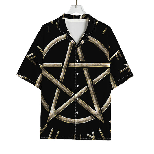 Viking Nordic Runes Pentagram Print Rayon Hawaiian Shirt