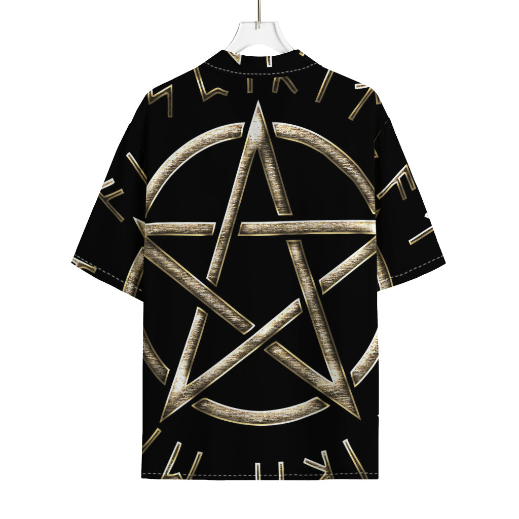 Viking Nordic Runes Pentagram Print Rayon Hawaiian Shirt
