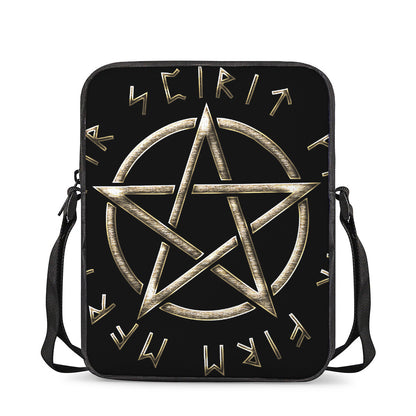 Viking Nordic Runes Pentagram Print Rectangular Crossbody Bag