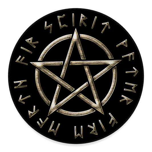 Viking Nordic Runes Pentagram Print Round Floor Mat