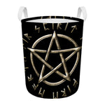 Viking Nordic Runes Pentagram Print Round Laundry Basket