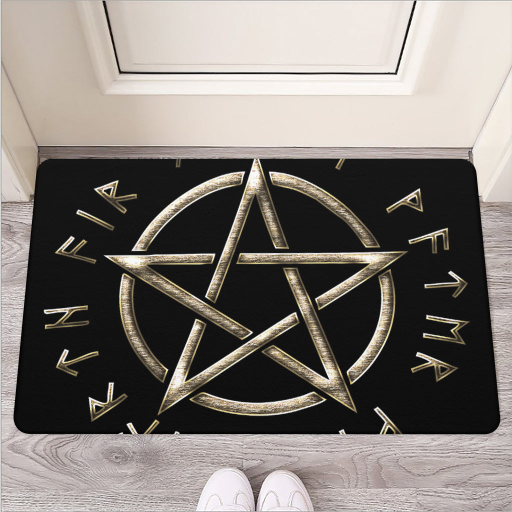 Viking Nordic Runes Pentagram Print Rubber Doormat