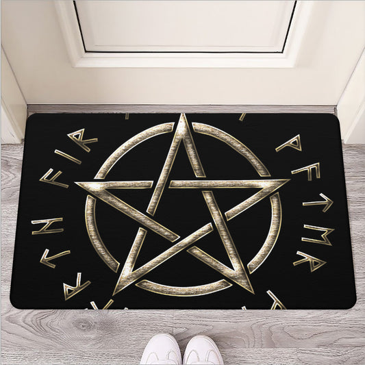 Viking Nordic Runes Pentagram Print Rubber Doormat
