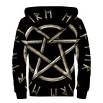 Viking Nordic Runes Pentagram Print Sherpa Lined Zip Up Hoodie