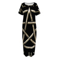 Viking Nordic Runes Pentagram Print Short Sleeve Long Nightdress