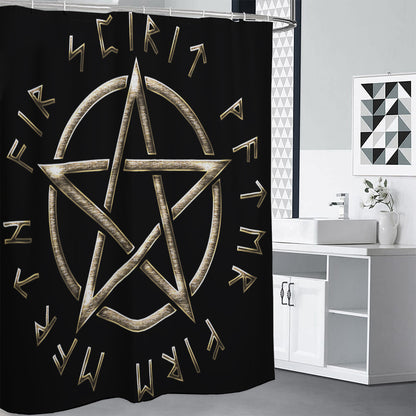 Viking Nordic Runes Pentagram Print Shower Curtain