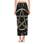 Viking Nordic Runes Pentagram Print Side Slit Maxi Skirt