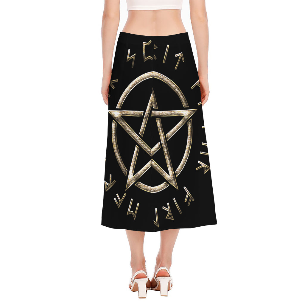 Viking Nordic Runes Pentagram Print Side Slit Midi Skirt